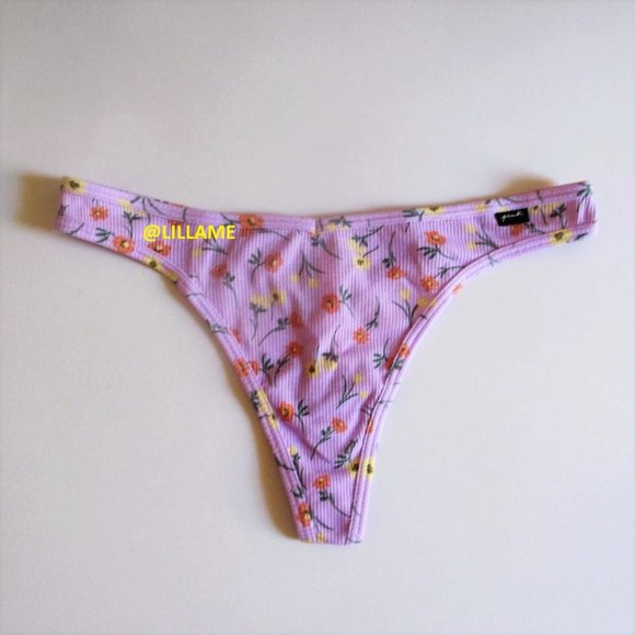 PINK Victoria's Secret Other - Victoria's Secret PINK Cotton Thong Panty S L Logo Floral Lilac NWT